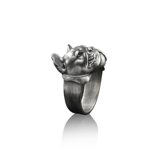 Pug handmade sterling silver mens ring for dog lover, Animal biker ring for boyfriend, Cool mens fashion ring for son