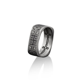 Celtic Motifs Handmade Sterling Silver Men Band Ring, Celtic Wedding Ring, Stackable Mythology Ring, Anniversary Ring, Engagement Ring
