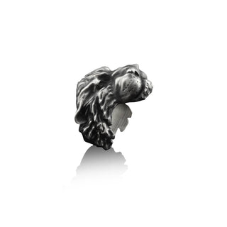 Lioness sterling silver biker ring for men, Feminine leo ring for birthday, Animal ring for dad gift from daughter
