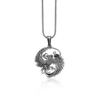 Phoenix Charm Necklace in Sterling Sİlver, Ancient Greek Mythology Phoenix Jewelry, Mythical Bird Pendant, Sterling Silver Fantasy Pendant