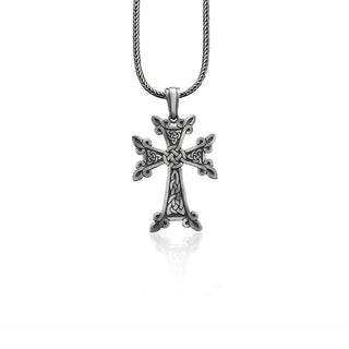 Celtic Cross Handmade Sterling Silver Men Charm Necklace, Celtic Knot on Cross Silver Men Jewelry, Celtic Cross Pendant, Christian Necklace