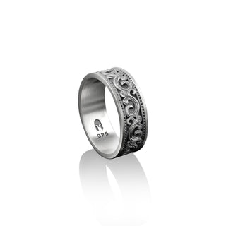 Victorian Leaf Motif Men Wedding Ring, Sterling Silver Vintage Baroque Men Engagement Ring, Men's Jewelry, Minimalist Ring, Groomsmen Gift