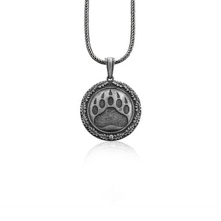 Viking Berserker Bear Pawn Necklace, Animal Norse Jewelry Silver Necklace, Scandinavian Bear Paw Double-Sided Tasliman Amulet, Silver Paw