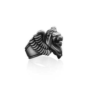 Lion of venice sterling silver ring for men, Winged lion medieval ring for dad, Unique leo zodiac ring for birthday gift