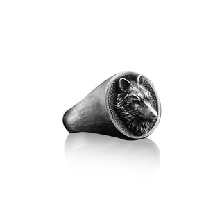 Wolf Handmade Signet Ring, Sterling Silver Wolf Pinky Men Ring, Silver Wolf Head Jewelry, 3D Wolf Head Gift, Animal Ring, Memorial Men Gift