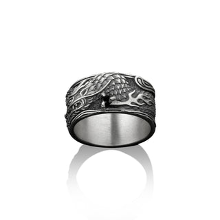 Japanese Dragon Silver Mythology Ring, 925 Sterling Silver Biker Ring, Stackable Ring, Handmade Jewelry, Engraved Ring, Best Man Gift