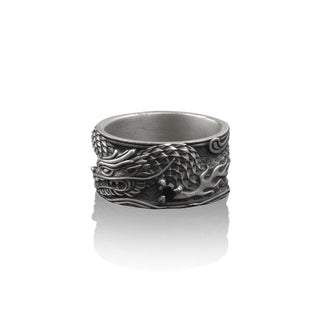 Japanese Dragon Silver Mythology Ring, 925 Sterling Silver Biker Ring, Stackable Ring, Handmade Jewelry, Engraved Ring, Best Man Gift