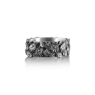 Japanese Flower Autumn Band Ring for Men, 925 Sterling Silver Floral Rings, Traditional Ornament Band Ring, Japanese Jewelry, Gift for Men