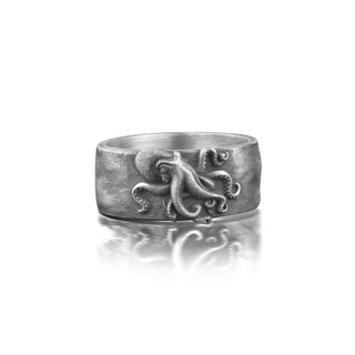 Octopus Oxidized Silver Mens Ring, Sterling Silver Animal Ring For Boyfriend, Octopus Jewelry, Fantasy Mens Wedding Ring, Designer Ring