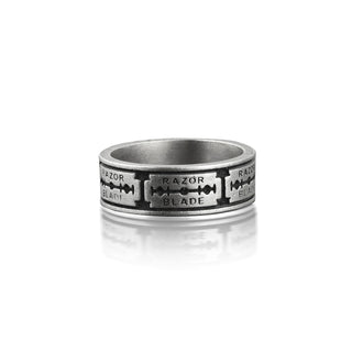 Razor Blade Mens Cool Ring in Silver, Unusual Male Ring in Oxidized Silver, Masculine Ring For Best Friend, Streetwear Ring For Boyfriend