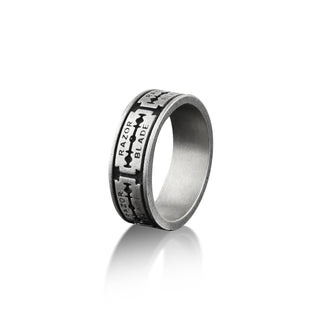 Razor Blade Mens Cool Ring in Silver, Unusual Male Ring in Oxidized Silver, Masculine Ring For Best Friend, Streetwear Ring For Boyfriend