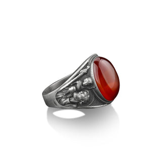 St Christopher the saint of travelers red agate ring in 925 sterling silver, Carnelian stone with St Chrisopher man ring, Christan men rings