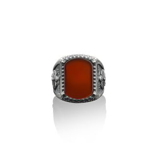 Kratos 925 silver carnelian gemstone men ring, Sterling silver scandinavian mythology men red agate gemstone, Pagan man rings, Fantasy ring