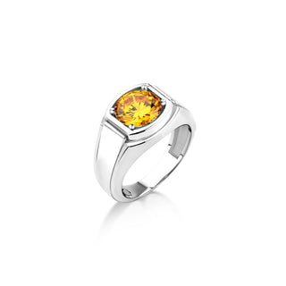 Yellow citrine pinky signet mens ring in sterling silver, Yellow gemstone statement ring for men, Male promise ring, Handmade citrine ring