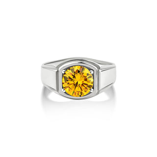 Yellow citrine pinky signet mens ring in sterling silver, Yellow gemstone statement ring for men, Male promise ring, Handmade citrine ring