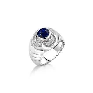 Sapphire stone signet ring for men in sterling silver, Dragon skin with blue sapphire ring for men, Wedding signet gold plated sapphire ring