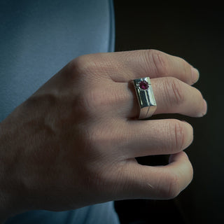 Red ruby mens solitare ring in sterling silver, Ruby statement ring for men, Male promise ring with ruby, Red stone ring