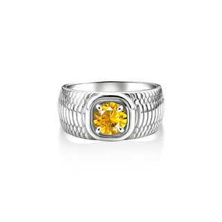 Snakeskin yellow citrine mens solitaire ring in sterling silver, Gemstone ring for men, Unique mens fashion ring, Citrine stone men rings