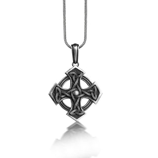 Celtic knot in cross necklace for men in sterling silver, Norse mythology pagan necklace for dad, Protection necklace