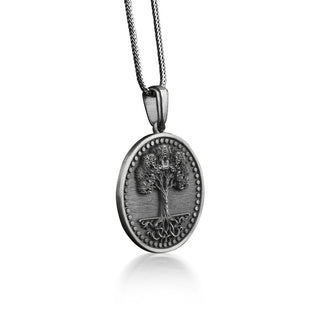 Tree of Life Oxidized Coin Necklace, Yggdrasil Norse Mythology Necklace in Silver, Celtic Necklace For Dad, Spiritual Necklace For Family