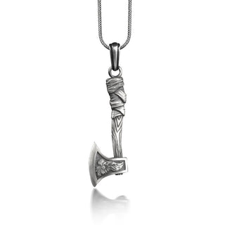 Silver viking axe necklace for men, Viking batte axe pendant for good luck, Norse mythology freya necklace for dad