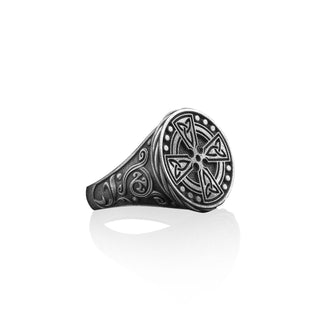 The Celtic Cross Handmade Sterling Silver Men Signet Ring, Silver Celtic Jewelry, Minimalist Ring, Celtic Mythology Ring, Ring For Men