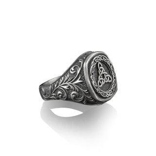 Celtic Tripple Goddess Brigid's Knot, Sterling Silver Square Signet Ring, Scandinavian Men Ring, Mens Engraved Rings, Pinky Rings for Women