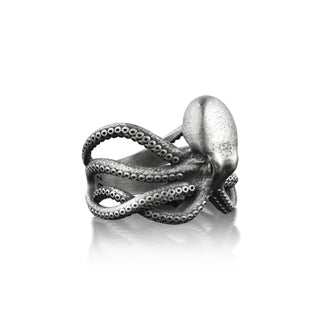 Extraordinary Octopus Men Silver Ring, Kraken Ring in Oxidized Sterling Silver, Sea Animal Ring For Boyfriend, Ocean Ring For Husband