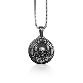 Cancer Zodiac Memento Mori Coin Necklace For Men, Cancer Horoscope Necklace in Sterling Silver, Gothic Astrology Necklace For Best Friend