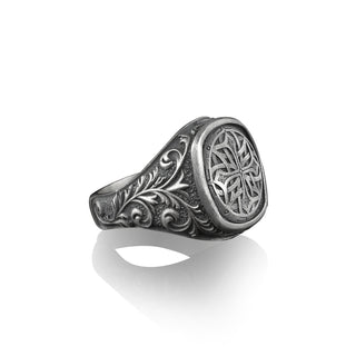 Celtic Knot Square Signet Ring, Norse Mythology Lover Gift, Triquetra Jewelry, Chunky Mens Rings, Sterling Silver Pinky Rings for Women