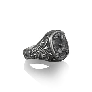 Tiny Trinity Celtic Raven Square Signet Ring, Viking Norse Mythology, Sterling Silver Mens Rings, Pinky Rings for Women, Long Distance Gifts