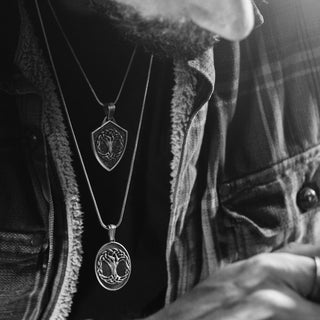 Scandinavian yggdrasil necklace for men in sterling silver, Tree of life silver shield pendant for men, Norse mythology family gift jewelry