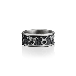 Taurus Bull 925 Silver Zodiac Ring, Sterling Silver Celestial Jewelry, Wedding Band Ring, Personalized Ring, Horoscope Ring, Birthday Gift