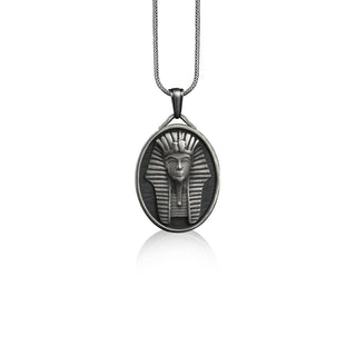 Pharaoh king tutankhamun pendant necklace in silver, Personalized egyptian mythology necklace for dad, Dad necklace