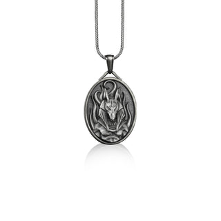 Anubis pendant necklace in sterling silver, Personalized egyptian mythology necklace for husband, Birthday gift for him