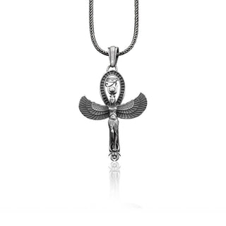 Goddess Isis with Eye of Horus Handmade Sterling Silver Men Necklace, Ancient Egypt Silver Men Jewelry, Mythology Necklace, Memorial Gift