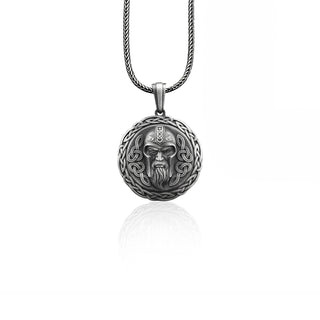 God odin head pendant necklace for men in oxidized silver, Norse mythology necklace for best friend, Engraved necklace
