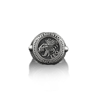Leo Memento Mori Signet Ring for Men in Sterling Silver, Lion Skull Zodiac Men's Ring, Zodiac Men Ring, Extraordinary Punk Ring, Gothic Ring