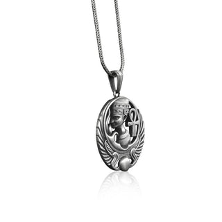 Egyptian Ankh Silver Necklace, 3D Ankh Pendant, Ancient Egypt Hieroglyphic Symbol Pendant, Mythology Pendant, Handmade Silver Men Necklace