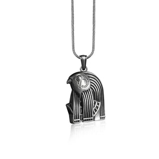 Sterling Silver Horus Charm Necklace, Egyptian God Horus Pendant, Ancient Mythology Jewelry, Engraved Men Necklace, Falcon Pendant for Men