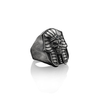 Pharaoh Skull Handmade Silver Signet Ring, Tutankhamun Skull Ancient Egpyt Sterling Silver Men Jewelry, Silver Biker Ring, Mythology Gift