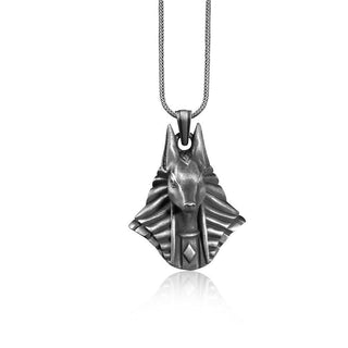 Egyptian Anubis Head Pendant Men Necklace, Oxidized Anubis Head Necklace, Sterling Silver Pendant, Mythology Pendant, Egyptian God Jewelry