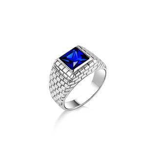 Saphhire stone square cut signet ring for men in sterling silver, Blue sapphire statement ring for men, Unique blue sapphire stone gift ring