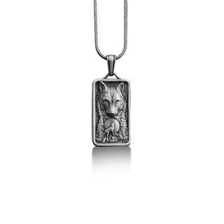 Wolf sterling silver customizable necklace, Howling wolf pendant necklace for husband, Engraved animal necklace for me