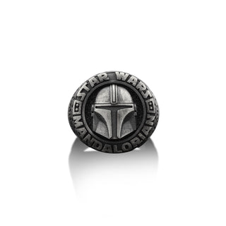 Mandalorian Silver Man Ring, Star Wars Mandalorian Mens Ring, Solid Silver Star Wars Jewelry, Silver Ring For Mens, Husband Silver Gift Ring