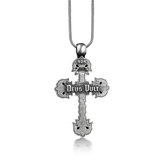 Silver Cross Necklace in Goth Style, Oxidized Skull and Cross Gothic Pendant, Halloween Necklace For Best Friend, Gothic Skull Necklace