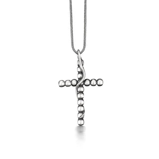 Gothic cross with snake pendant necklace in 925 silver, Goth cross necklace for men, Serpent necklace with cross skull