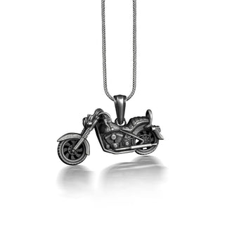 Harley Davidson Pendant Necklace in 3D, Motorcycle Mens Necklace in Oxidized Silver, Biker Jewelry For Boyfriend, Cool Male Necklace