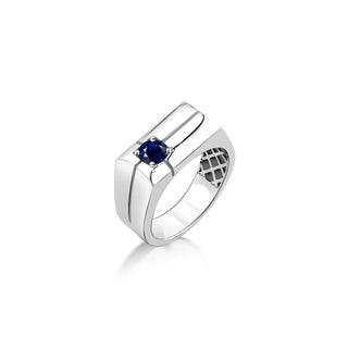 Sapphire mens solitare ring in sterling silver, Blue sapphire statement ring for men, Male promise ring with sapphire, blue stone ring