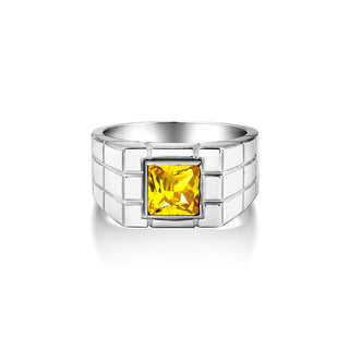 Elegant silver mens ring with yeloow citrine stone in 925 silver, Clear citrine statement men ring for husband, Square cut citrine men ring